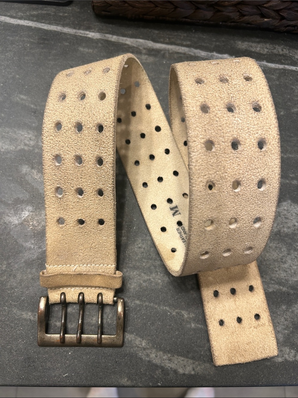 Abercrombie & Fitch Perforated Suede Vintage Off White Belt